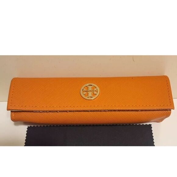 New Tory Burch Soft Leather Clamshell Sun/Eyeglass Case w/Cloth 6.5" X 2"x 1.5" - Picture 1 of 5